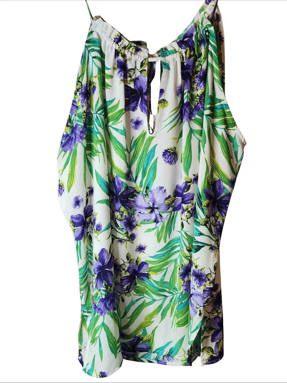 New York & Company White Halter Camisole with Purple Floral Print - Picture 7 of 7